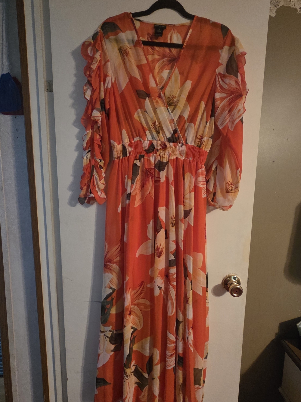 Tropical Floral Orange V-Neck Sheer Maxi Dress - Picture 6 of 8